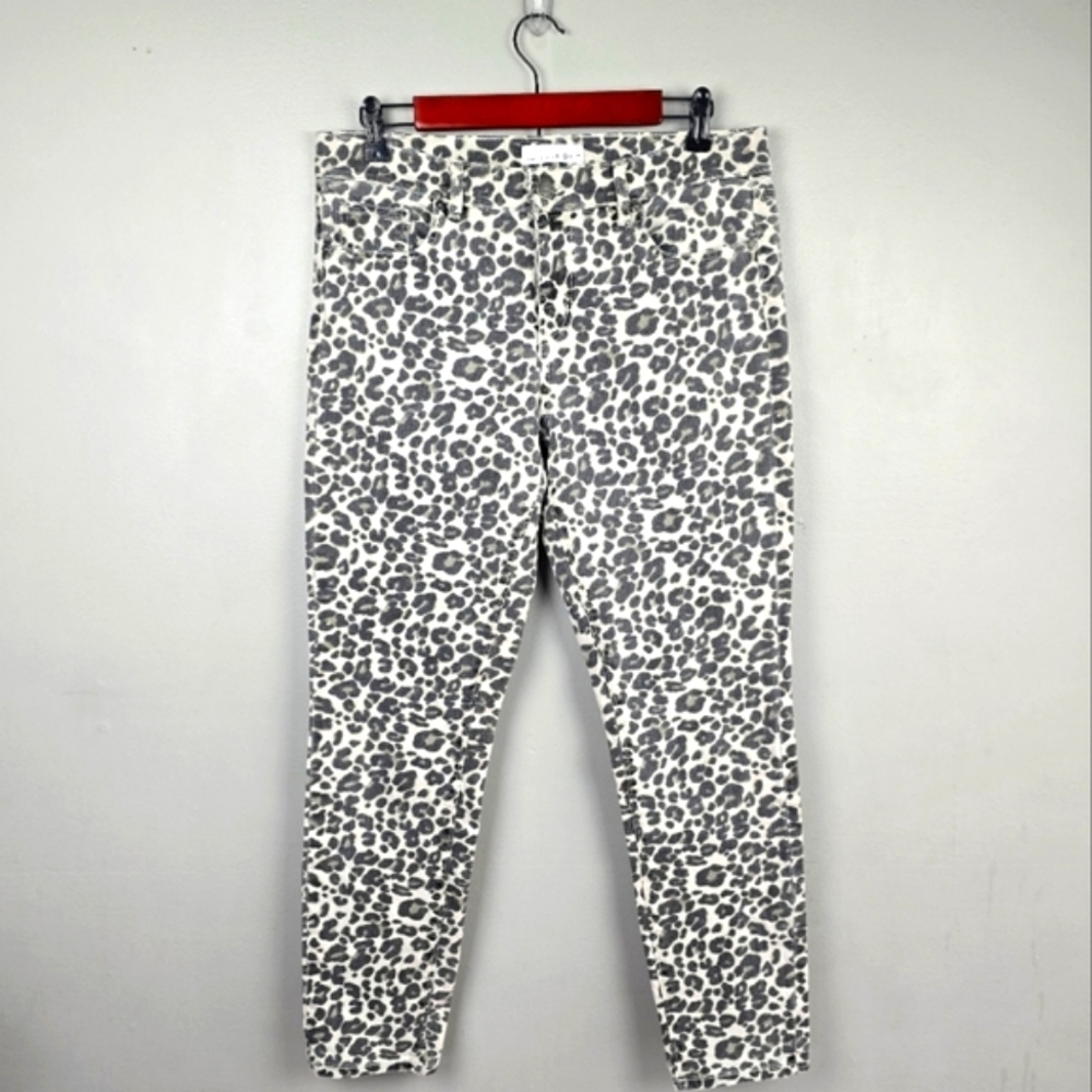 LOFT Modern Skinny Chic Classic Leopard Print Pants‎ Black Cream Womens Size 28